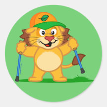 Nordic Walking Lion Round Sticker