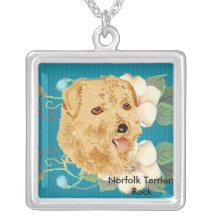 Norfolk Terrier - Turquoise Floral Design Personalized Necklace