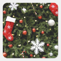 North America. Christmas decorations on tree. 2 Stickers