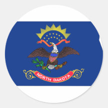North Dakota Flag Map Round Stickers
