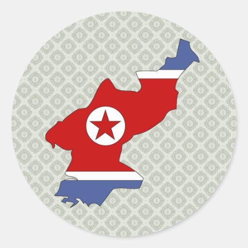 North Korea Flag Map full size Round Sticker
