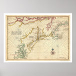 Northeast Coast USA Map 1639 Posters
