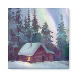 NORTHERN LIGHTS & LOG CABIN by SHARON SHARPE Refrigerator Magnets