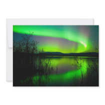 Northern lights mirrored on lake personalized invitation