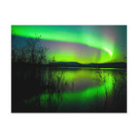 Northern lights mirrored on lake postcards