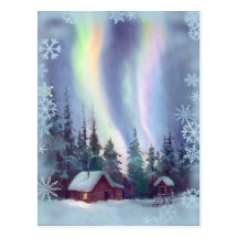 NORTHERN LIGHTS & SNOWFLAKES by SHARON SHARPE Postcards