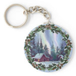 NORTHERNLIGHTS LOG CABIN & WREATH by SHARON SHARPE Key Chains