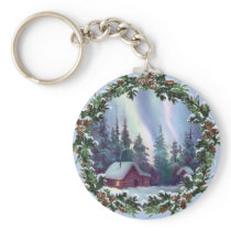 NORTHERNLIGHTS LOG CABIN & WREATH by SHARON SHARPE Key Chains
