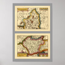 Northumberland and Leicestershire County Maps Posters