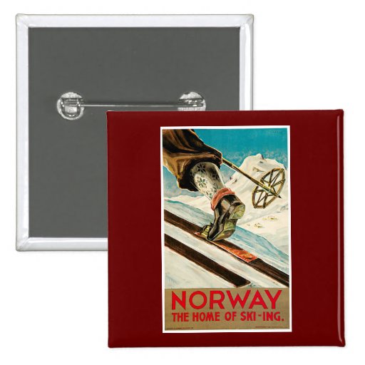 Norway The Home of Skiing Vintage Travel Poster Buttons