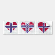 Norwegian Flag Heart Cross Stitch Nordic Norway CU Bumper Sticker