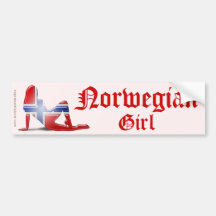 Norwegian Girl Silhouette Flag Bumper Stickers