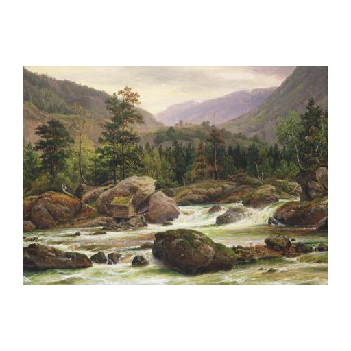 Norwegian Waterfall, 1840 Canvas Prints