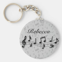 Notes musicales noires et grises personnalisées porte-clef