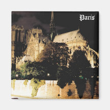 Notre Dame at night.  Paris, France. Refrigerator Magnets