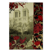 Notre Dame with Vintage Roses Greeting Card
