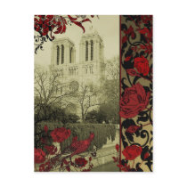 Notre Dame with Vintage Roses Postcard