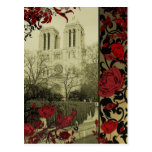 Notre Dame with Vintage Roses Postcard