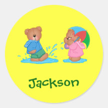 Nounours mignons dans le cadeau nommé personnalisé autocollant