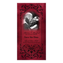 Nouveau Victorian: Red & Black Save the Date Photo Greeting Card