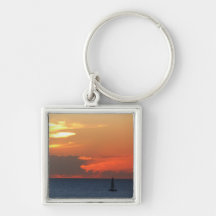 Nuages et voilier Keychain de coucher du soleil Porte-clés