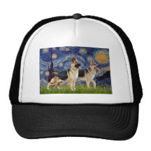 Nuit étoilée - deux bergers allemands casquettes