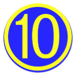 number 10 in a circle, blue background round stickers