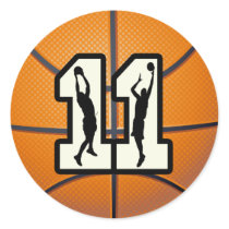 Number 11 Basketball and Players Round Stickers