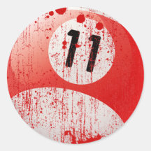 NUMBER 11 BILLIARDS BALL - ERODED STYLE ROUND STICKERS