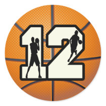 Number 12 Basketball and Players Round Stickers