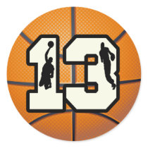 Number 13 Basketball and Players Round Stickers