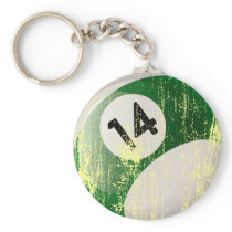 NUMBER 14 BILLIARDS BALL - ERODED STYLE KEY CHAINS