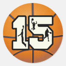 Number 15 Basketball and Players Round Sticker