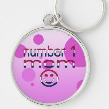 Number 1 Mom in American Flag Colours Key Chains