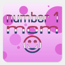 Number 1 Mom in American Flag Colours Square Stickers