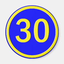 number 30 in a circle fridge magnet
