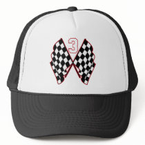 NUMBER 3 AND CHECKERED FLAGS