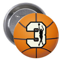 Number 3 Basketball and Player Pinback Buttons