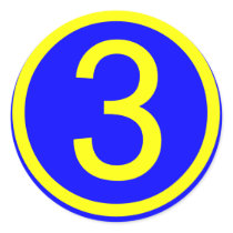 number 3 in a circle, blue background round stickers