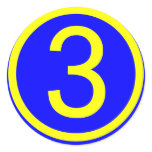 number 3 in a circle, blue background stickers