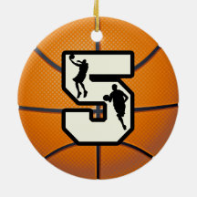 Number 5 Basketball and Players Christmas Tree Ornament