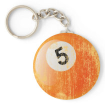 NUMBER 5 BILLIARDS BALL - ERODED AND AGED STYLE KEY CHAIN