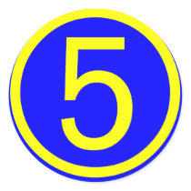 number 5 in a circle, blue background stickers