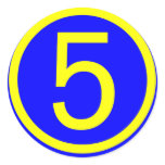 number 5 in a circle, blue background stickers