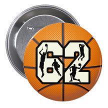 Number 62 Basketball Pinback Buttons