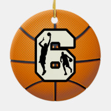 Number 6 Basketball and Players Christmas Tree Ornaments