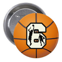 Number 6 Basketball and Players Pinback Button