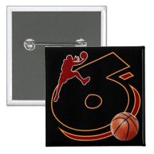 Number 6 Basketball Player Design Pinback Button