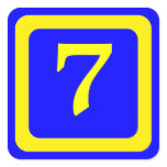 number 7, blue background, yellow frame stickers