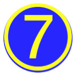 number 7 in a circle, blue background stickers